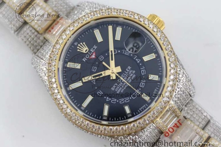0203 Effortless Diamond Skydweller SS YG TWF Best Edition Black Dial on SS YG Bracelet Asian 23J to 2343